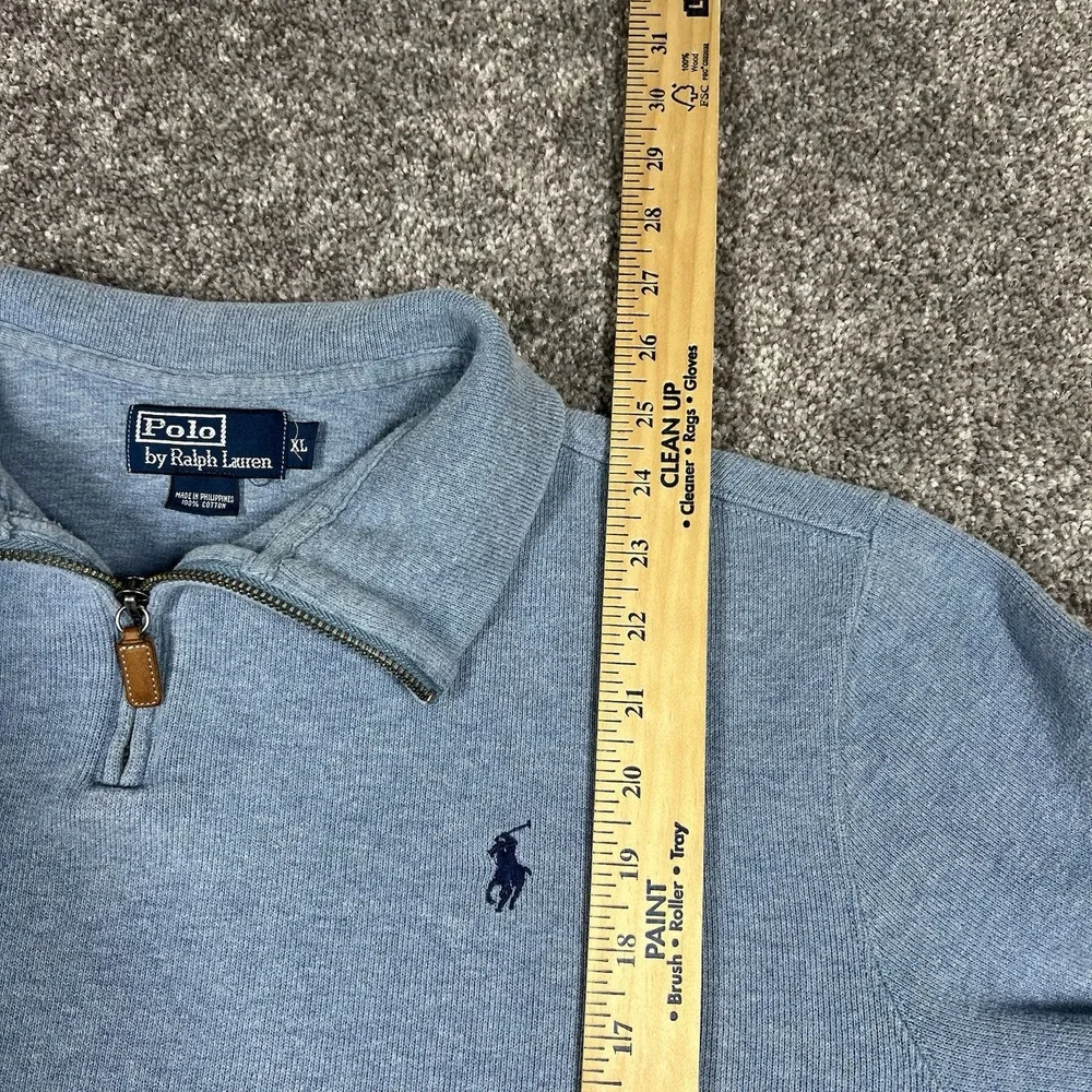 Vintage Polo Ralph Lauren Estate Rib Sweater Men's XL Light Blue 1/4 Zip Cotton